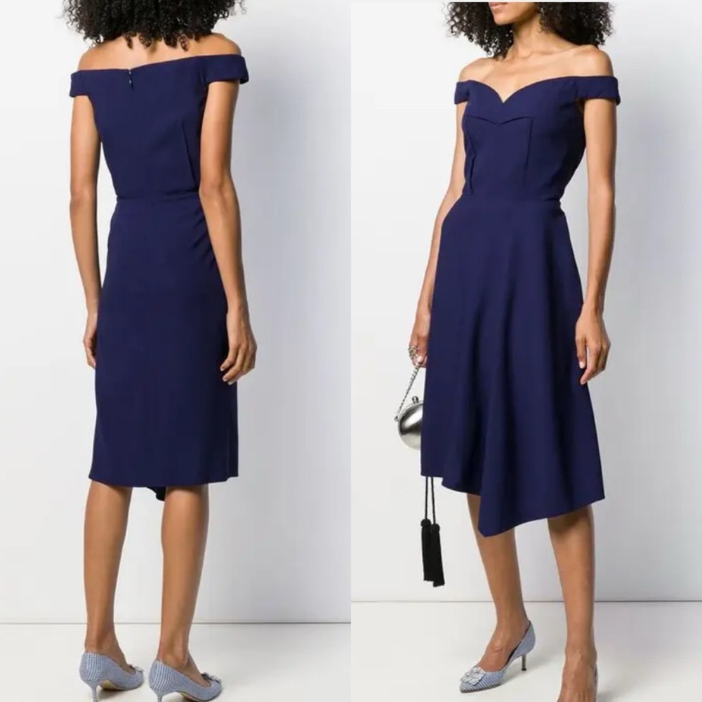 Alexander McQueen Navy Corseted Bodice Asymmetrical Draped Dress